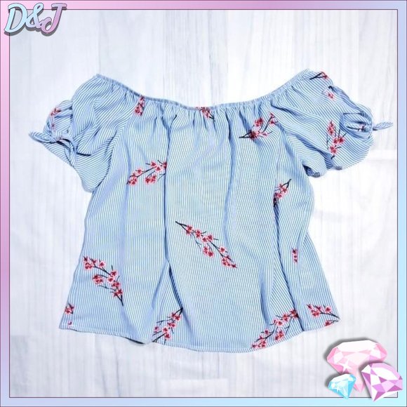 Pink Rose Tops - 💎✨ Floral Stripe Blouse